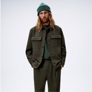 Zara Green Button Up Over Shirt